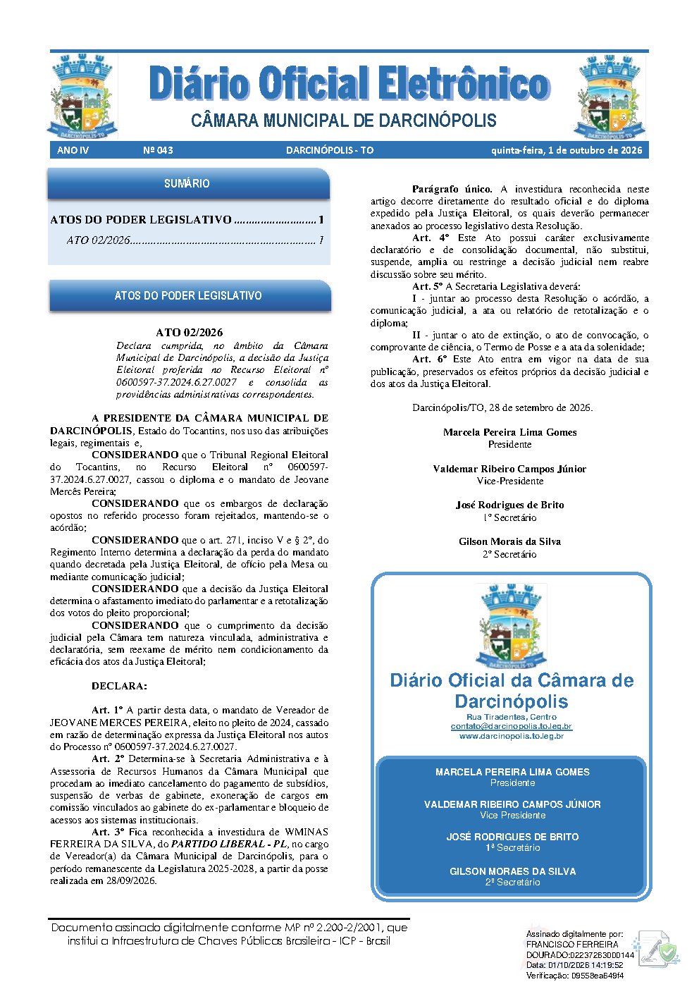 Diário Oficial N° 043