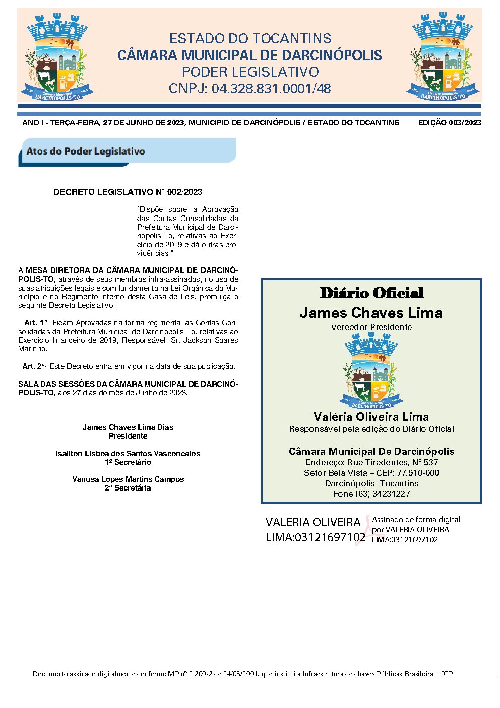 Diário Oficial - Edição 003/2023